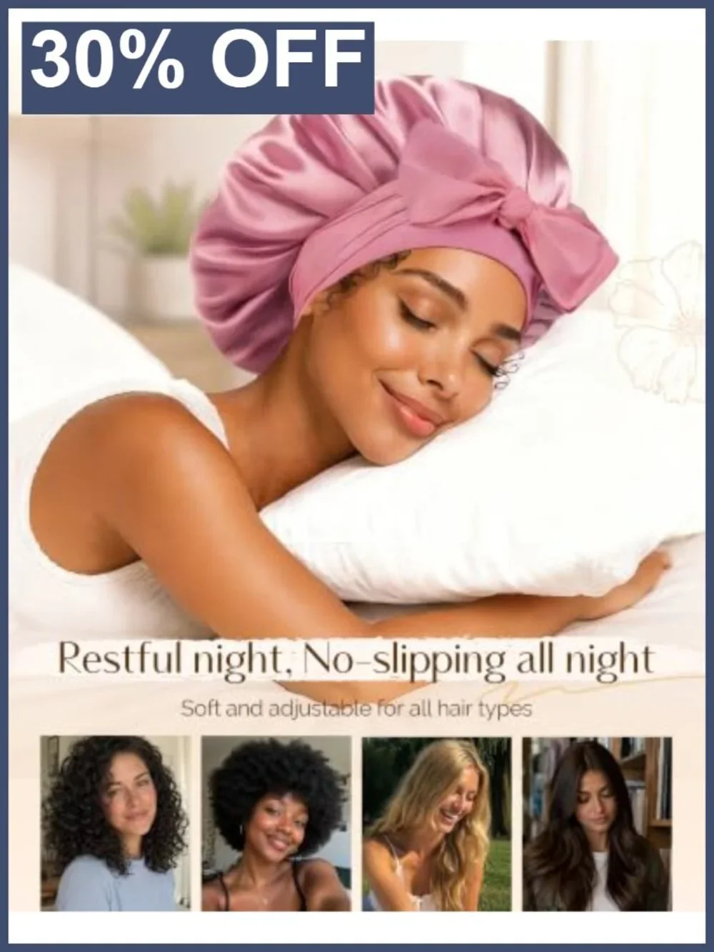 Reversible Double Layer Satin Sleep Bonnet Adjustable Hair Care